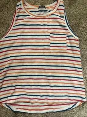 Staccato White Ribbed Stripe Top with Navy, Coral and Red
